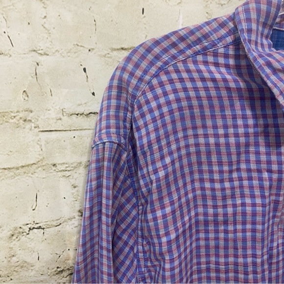 Tommy Bahama Dual Lux Gingham Cotton Purple Pink Button Up Shirt - Picture 2 of 5